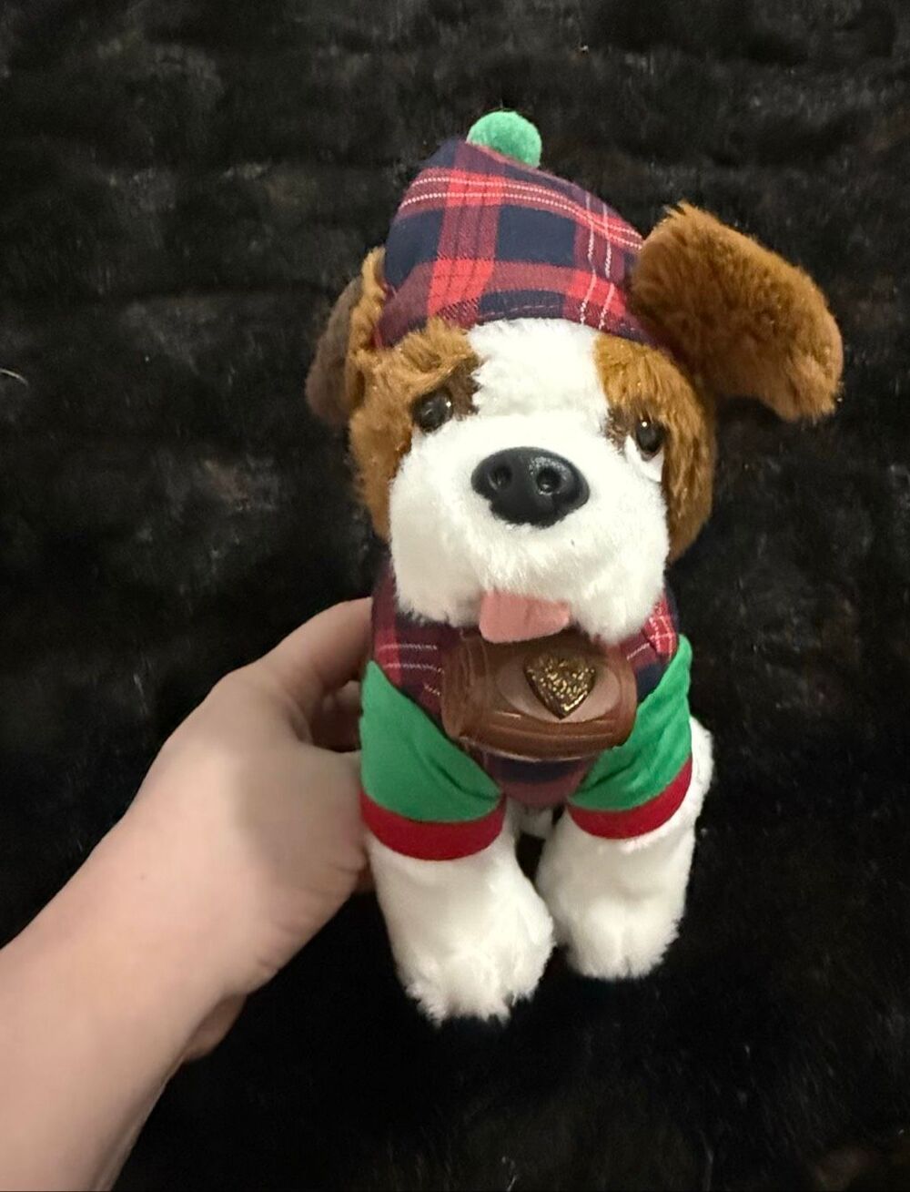 Elf On The Shelf Pet Dog Saint St Bernard Plaid Pajamas Shirt Hat Plush